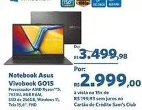 Oferta de Asus - Notebook Vivobook GO15 por R$2999 em Sam's Club