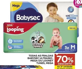 Oferta de Babysec - Todas As Fraldas  Ultrasec, Mega Ou Looney Tunes, Mega em Carrefour