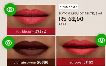 Oferta de RED - Batom Líquido Mate, 5 Ml por R$62,9 em O Boticário