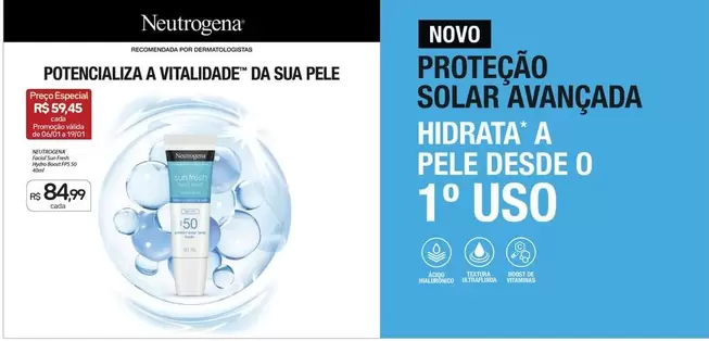 Oferta de Neutrogena - Facial Sun Fresh Hydro Boost FPS 50  por R$84,99 em Drogal