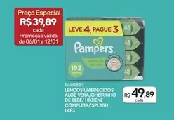 Oferta de Pampers - Lenços Umedecidos Aloe Vera/Cheirinho De Bebè/Higiene Completa/Splash L4P3  por R$49,89 em Drogal