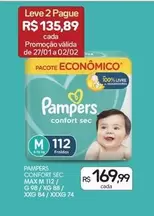 Oferta de Pampers - Confort Sec Maxi M 112  por R$169,99 em Drogal