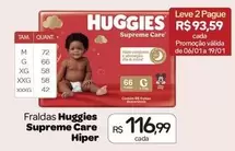 Oferta de Huggies - Fraldas Supreme Care Hiper por R$116,99 em Drogal