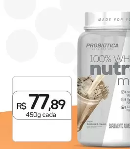 Oferta de Probiótica - 100% Whey Nutra Mais por R$77,89 em Drogal