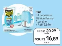 Oferta de Raid - Kit Repelente Elétrico Family Aparelho + Refil por R$16,89 em Drogal