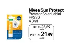 Oferta de Nivea - Sun Protect Protetor Solar Labial FPS30 por R$21,89 em Drogal