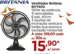 Oferta de Britânia - Ventilador Bvt400 por R$159 em Carrefour