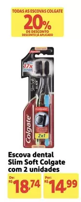 Oferta de Colgate - Escova Dental Slim Soft Com 2 Unidades por R$14,99 em Mercado Extra