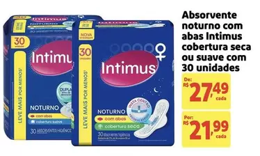 Oferta de Intimus - Absorvente Noturno Com Abas Cobertura Seca Ou Suave Com 30 Unidades por R$27,49 em Extra