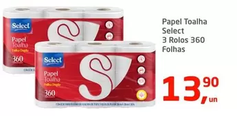 Oferta de Select - Papel Toalha 3 Rolos 360 Folhas por R$13,9 em Tenda Atacado