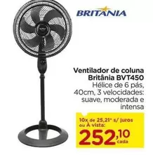 Oferta de Britânia - Ventilador De Coluna Bvt450 por R$252,1 em Carrefour