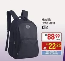 Oferta de Clio - Mochila Style Preta por R$88,99 em Super Muffato