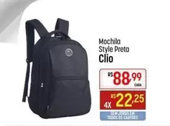 Oferta de Clio - Mochila Style Preta por R$88,99 em Super Muffato