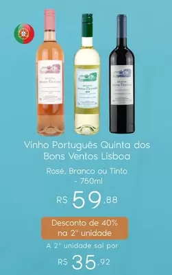 Oferta de Quinta de Bons Ventos - Vinho Português por R$59,88 em Sam's Club