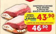 Oferta de Bovino - Contrafilé Bovino Peça Inteira A Vácuo por R$43,9 em Roldão