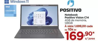 Oferta de Positivo - Notebook Vision C14 por R$169,9 em Carrefour