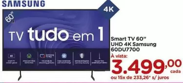 Oferta de Samsung - Smart TV 60" UHD 4K por R$3499 em Carrefour