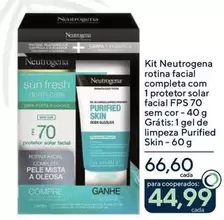 Oferta de Neutrogena - Kit Rotina Facial Completa Com 1 Protetor Solar Facial FPS 70 Sem Cor por R$66,6 em Drogarias Coop