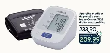 Oferta de Omron - Aparelho Medidor De Pressão Para Braco  7122 Digital E Automático por R$233,9 em Drogarias Coop