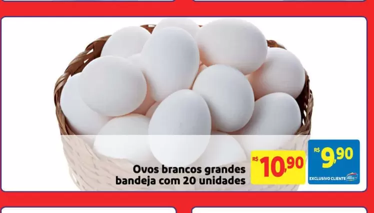 Oferta de Ovos Brancos Grandes Bandeja Com 20 Unidades por R$10,9 em Mercado Extra