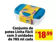 Oferta de Conjunto De Potes Facil Com 3 Unidades por R$18,99 em Extra