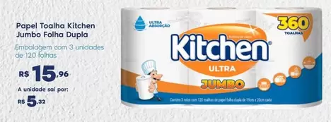 Oferta de Kitchen - Papel Toalha  Jumbo Folha Dupla por R$15,96 em Sam's Club