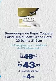 Oferta de Grand Hotel - Guardanapo De Papel Coquetel Folha Dupla Scott por R$43,92 em Sam's Club