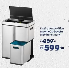 Oferta de Member's Mark - Lixeira Automática Moon 60l Gaveta por R$599,98 em Sam's Club