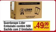 Oferta de Lider - Guardanapo Embalado Contém 500 Sachês Com 2 Unidades por R$49,99 em Max Atacadista