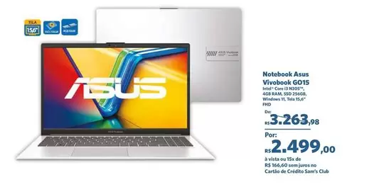 Oferta de Asus - Notebook Vivobook GD15 em Sam's Club