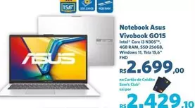 Oferta de Asus - Notebook Vivobook GO15 por R$2699 em Sam's Club