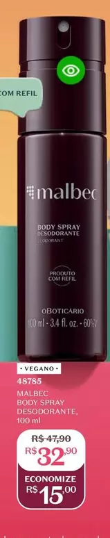 Oferta de Malbec - Gold Dark Spray Desodorante Colônia por R$332,8 em O Boticário