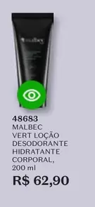 Oferta de Malbec - Vert Loção Desodorante Hidratante Corporal por R$62,9 em O Boticário