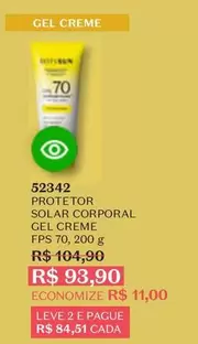 Oferta de Solar - Protetor  Corporal Gel Creme Fps 70 por R$98,8 em O Boticário