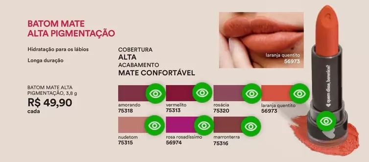 Oferta de Mate - Batom Mate Alta Pigmentação por R$49,9 em O Boticário