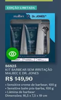 Oferta de Malbec - Kit Sem Irritacao  E Dr. Jones por R$149,9 em O Boticário