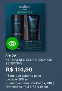 Oferta de O boticario - Kit Malbec Club Cuidados Sensitive por R$114,9 em O Boticário