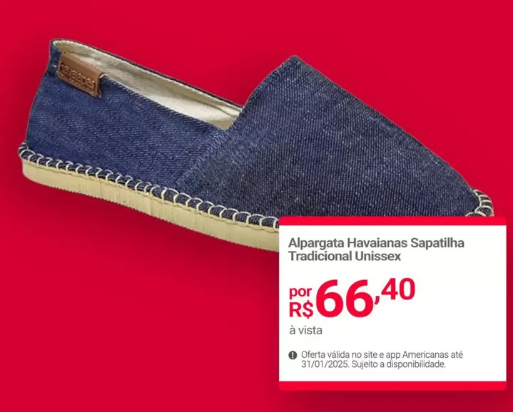 Oferta de Havaianas - Alpargata  Sapatilha Tradicional Unisex por R$66,4 em Lojas Americanas