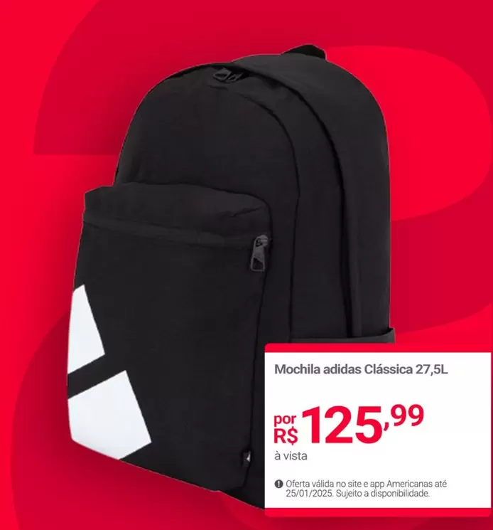 Oferta de Adidas - Mochila  Clássica por R$125,99 em Lojas Americanas